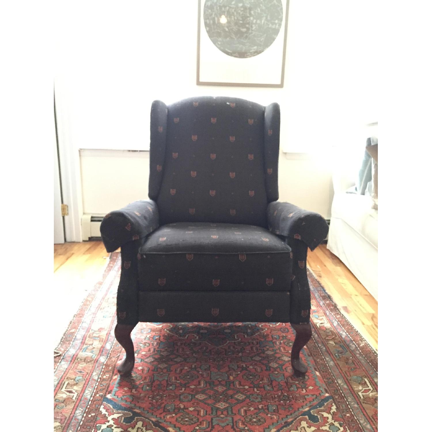 Vintage Navy Blue Wingback Recliner - image-1