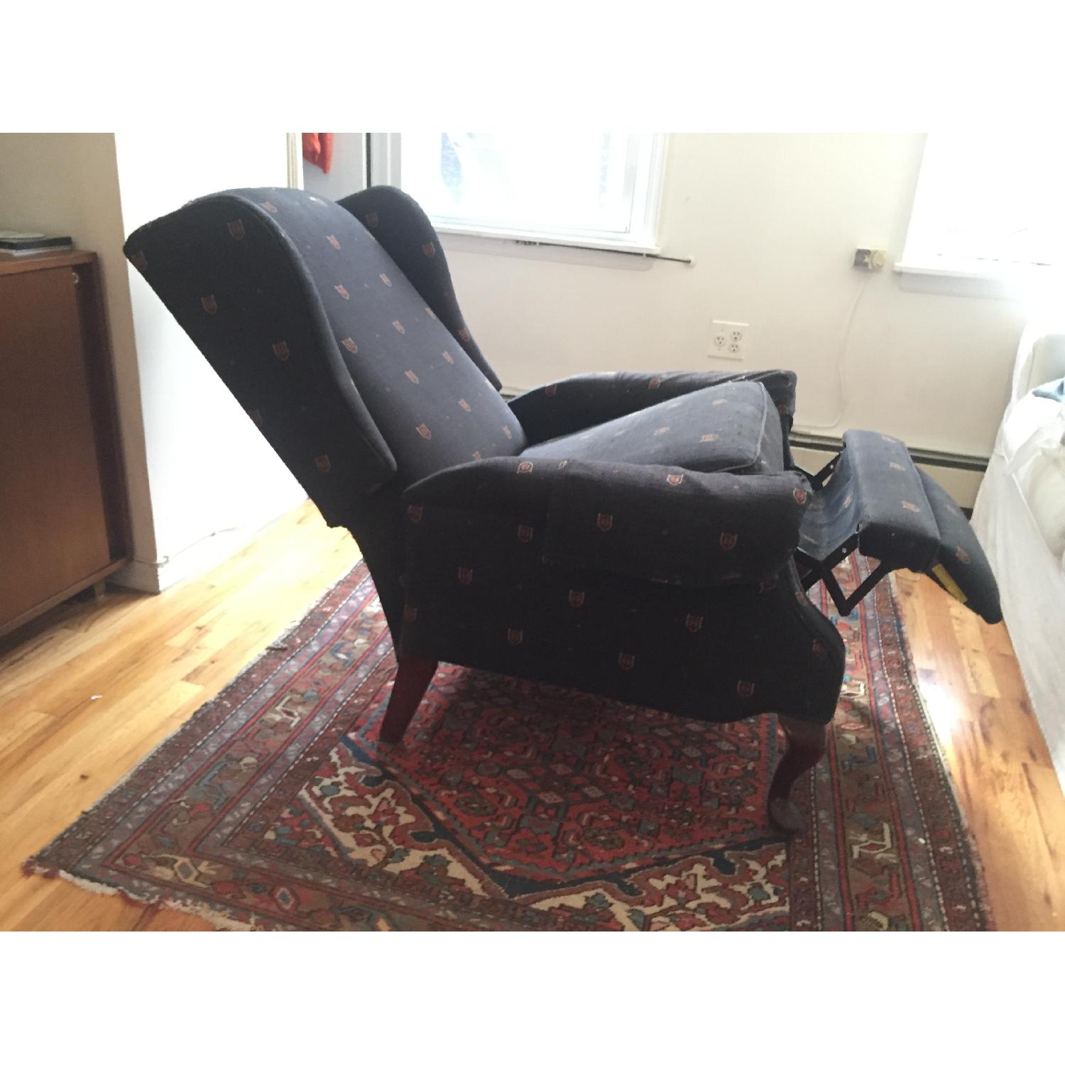 Vintage Navy Blue Wingback Recliner - image-4