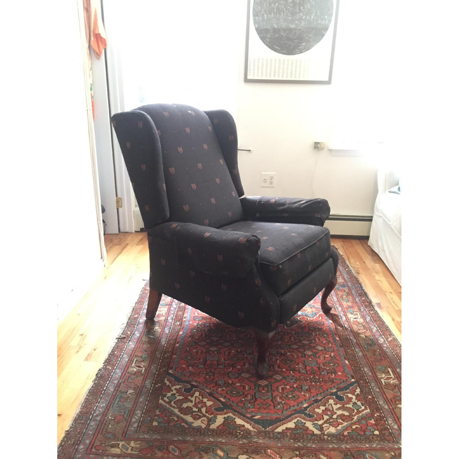 Vintage Navy Blue Wingback Recliner - image-5