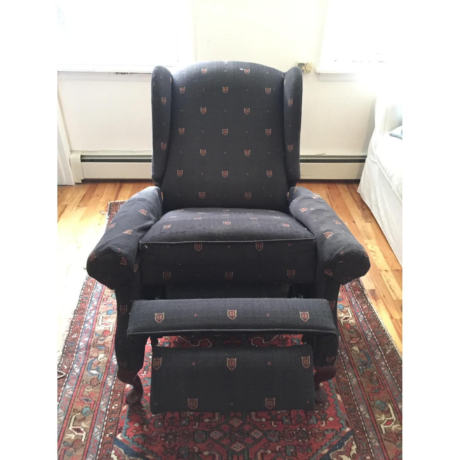 Vintage Navy Blue Wingback Recliner AptDeco