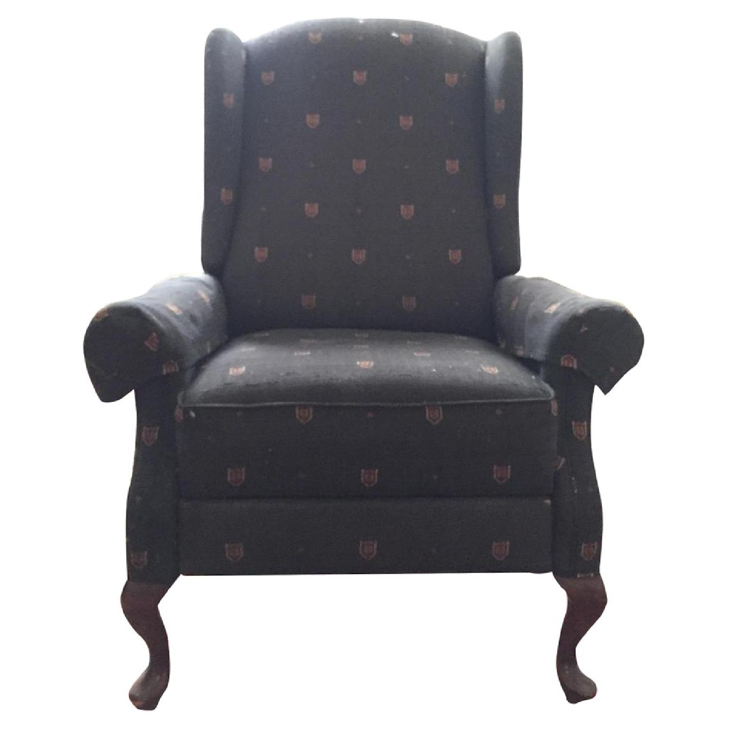 Vintage Navy Blue Wingback Recliner AptDeco