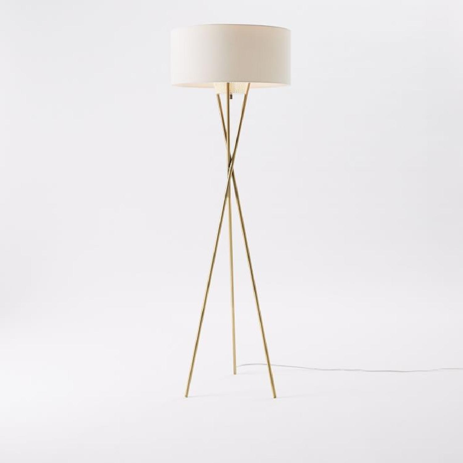 West Elm Mid-Century Antique Brass Tripod Floor Lamp - image-1
