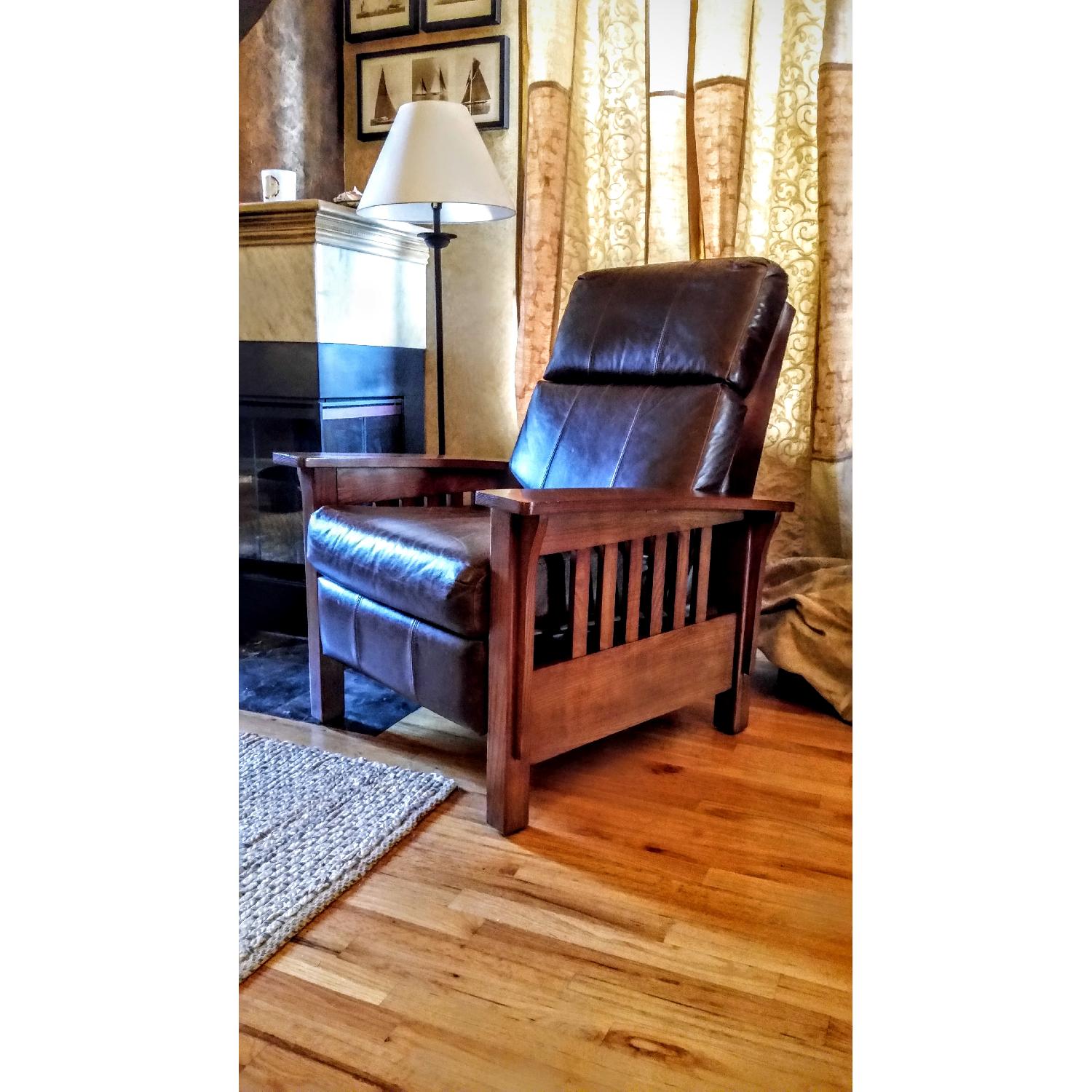Mission Style Leather Upholstered Armchair - image-1