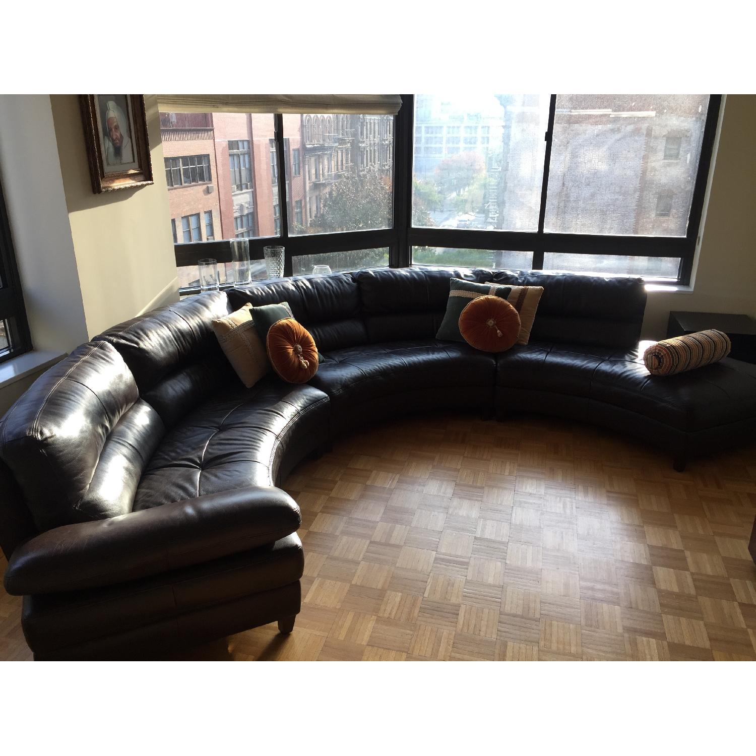 Brown Circular Leather Sectional Sofa - image-1