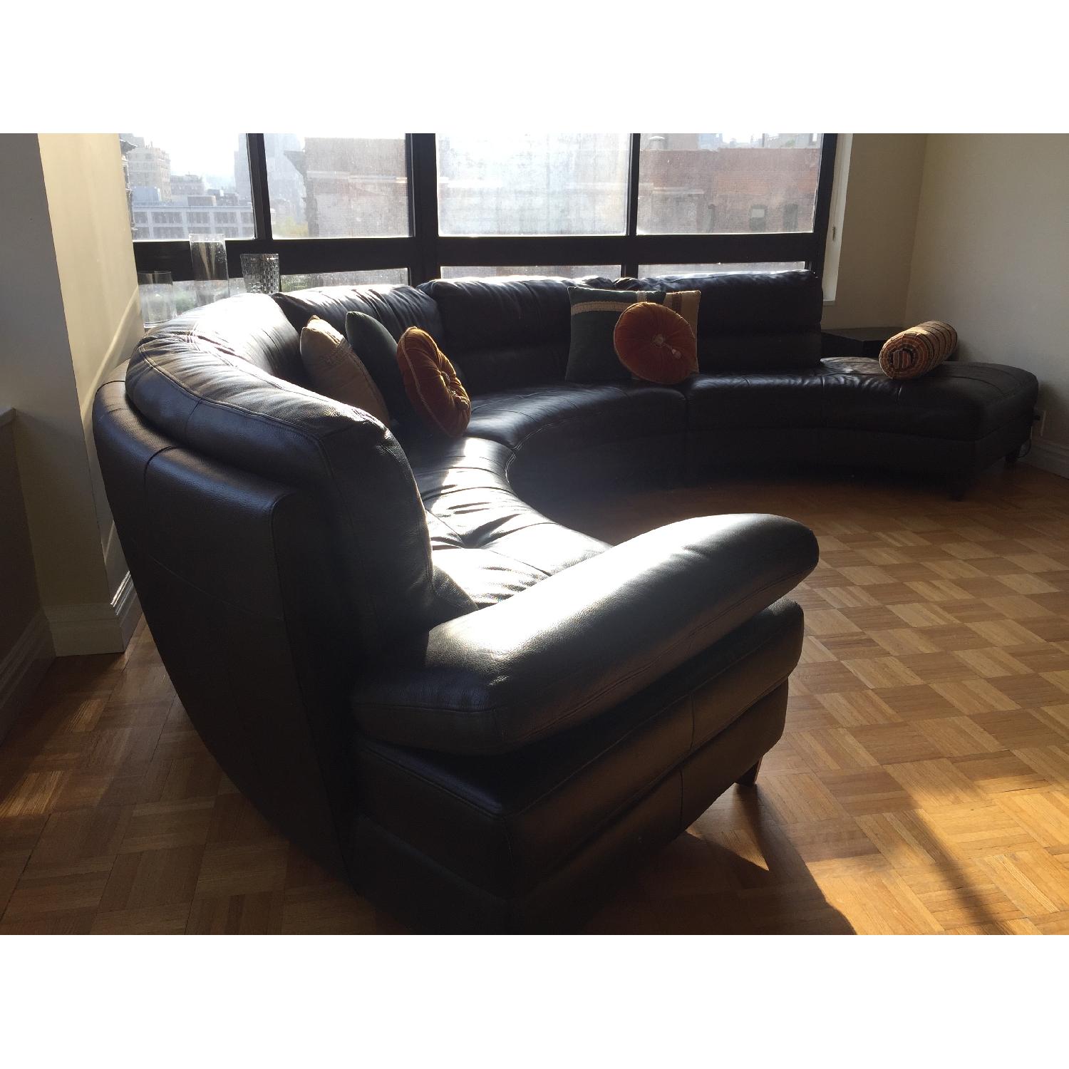 Brown Circular Leather Sectional Sofa - image-2