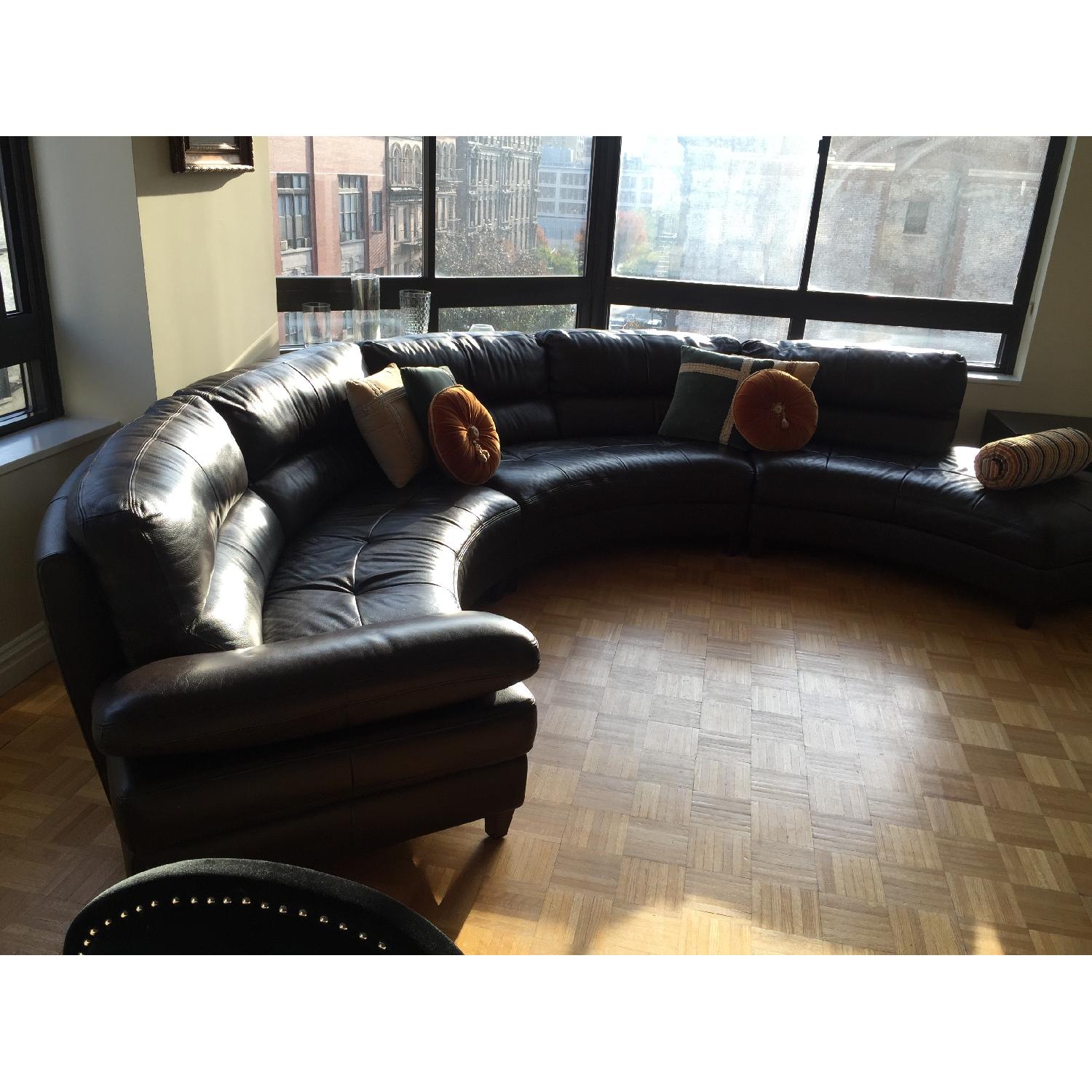 Brown Circular Leather Sectional Sofa - image-3
