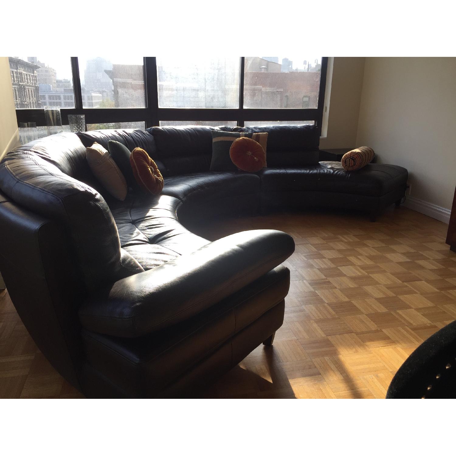 Brown Circular Leather Sectional Sofa - image-5