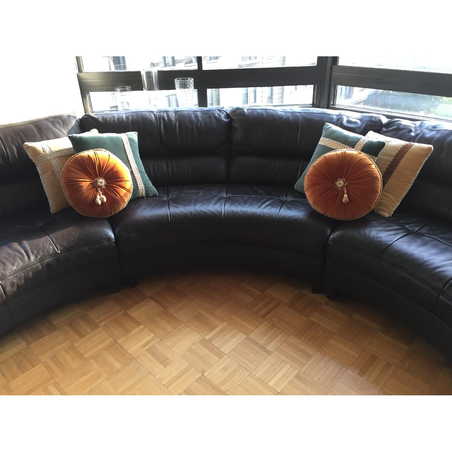 Brown Circular Leather Sectional Sofa - image-6