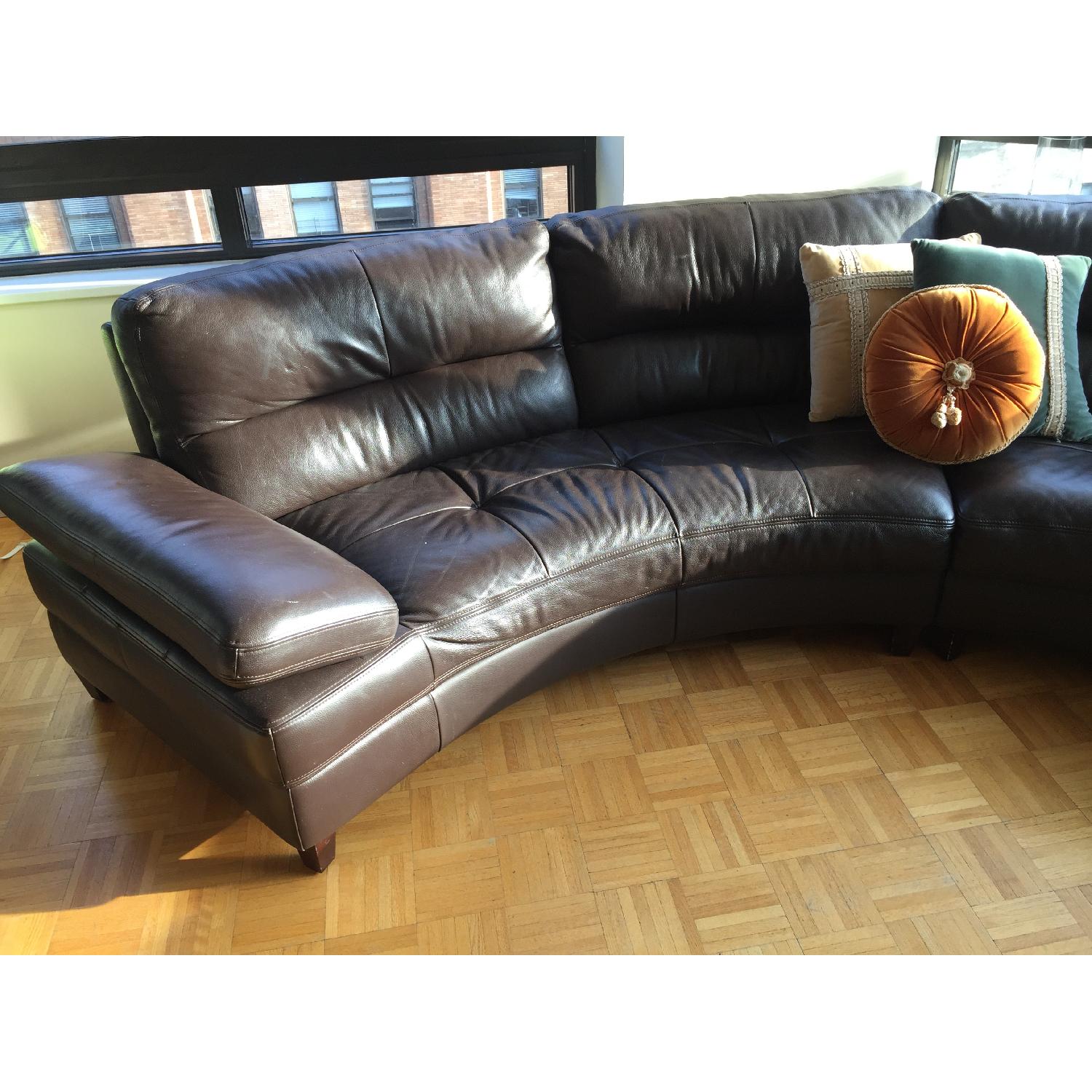 Brown Circular Leather Sectional Sofa - image-7