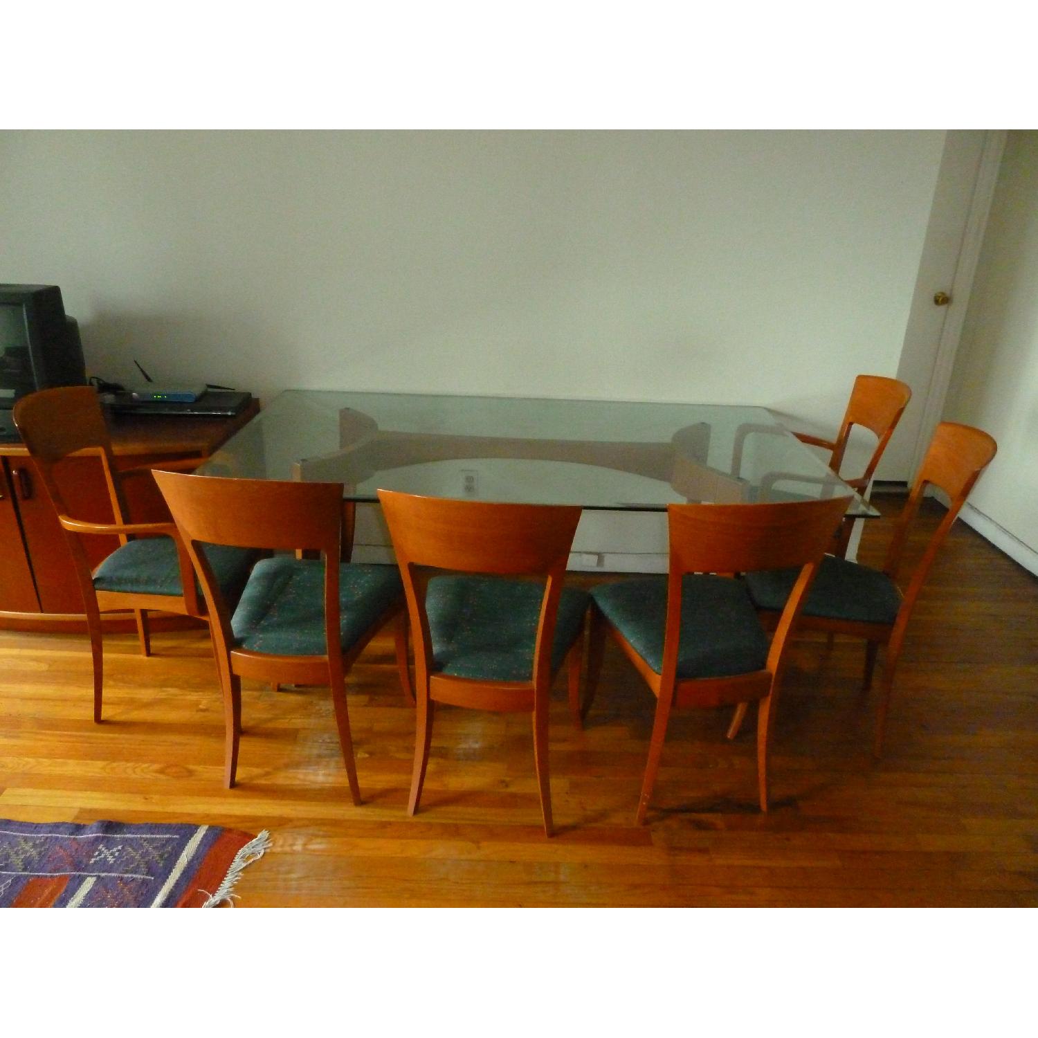 Dania Cherry Wood Glass Table w/ 6 Chairs - image-1