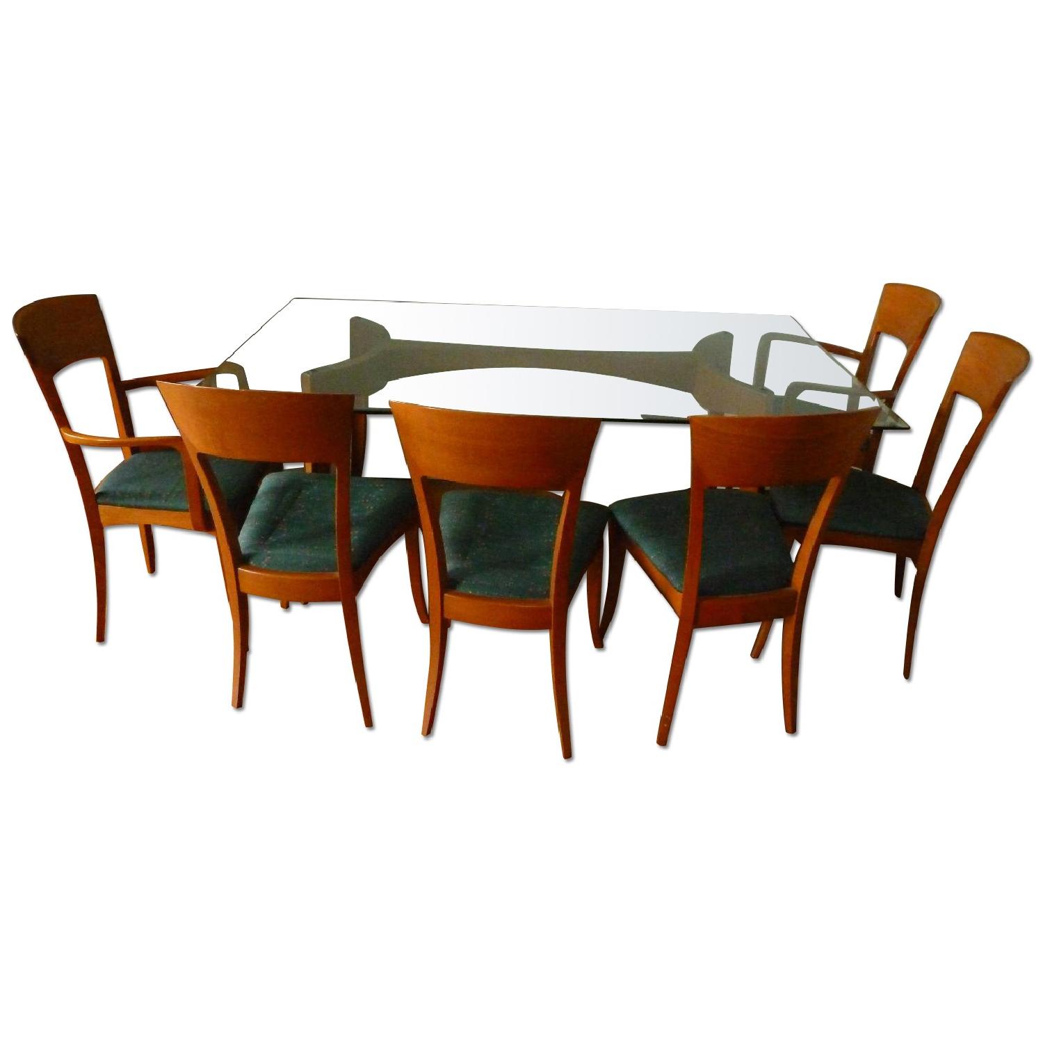 Dania Cherry Wood Glass Table w/ 6 Chairs - image-0