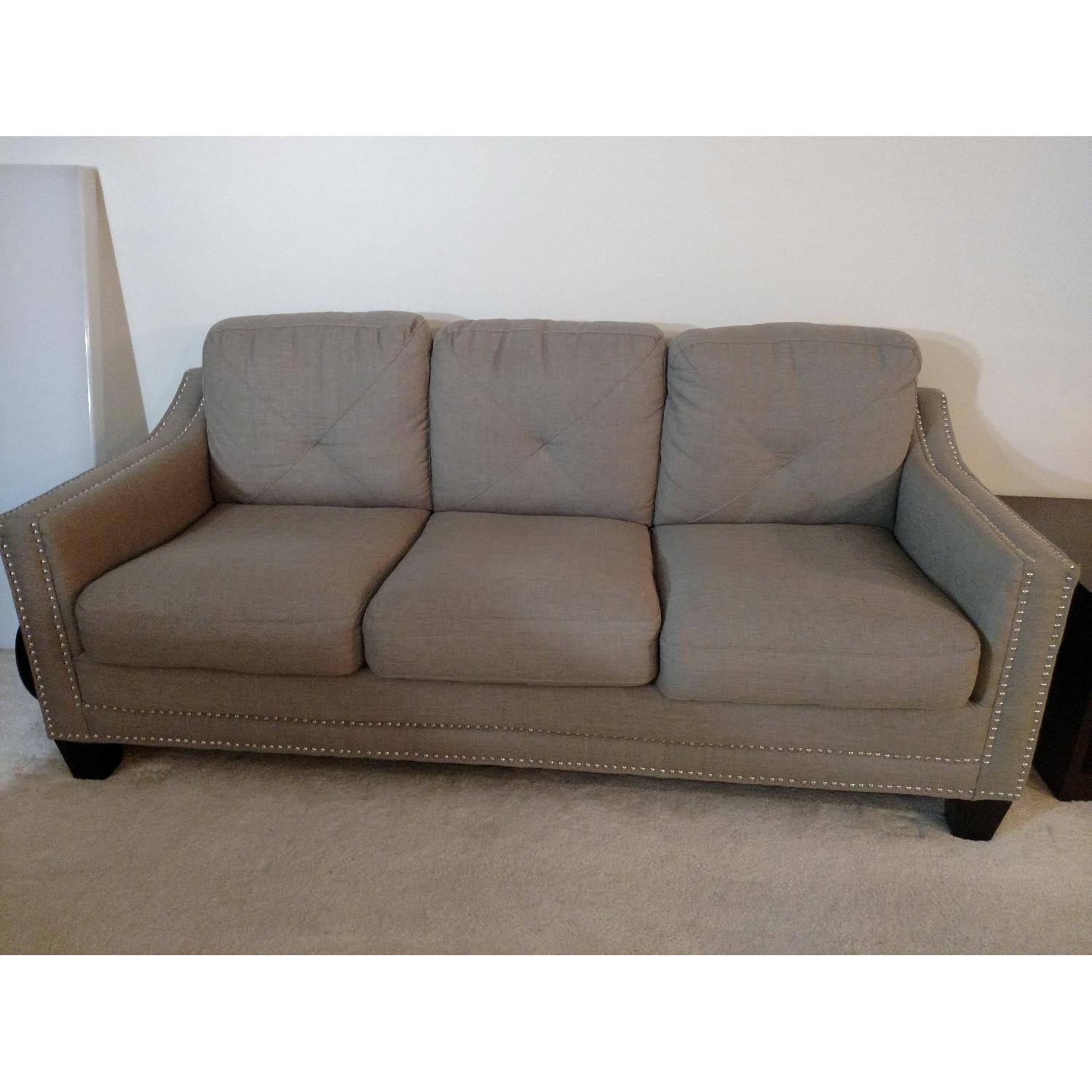Nailhead Trim Beige Sofa - image-1