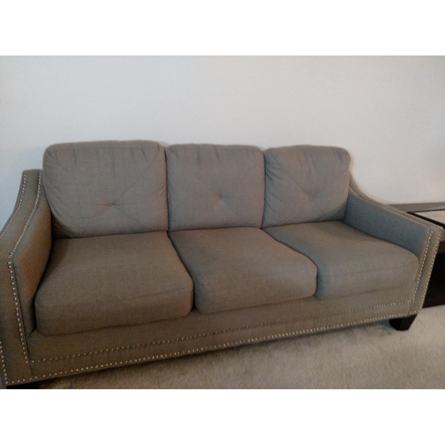 Nailhead Trim Beige Sofa - image-4