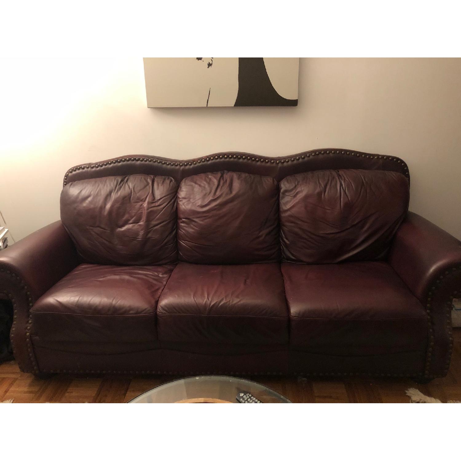 Brown Studded Leather Sofa - image-2