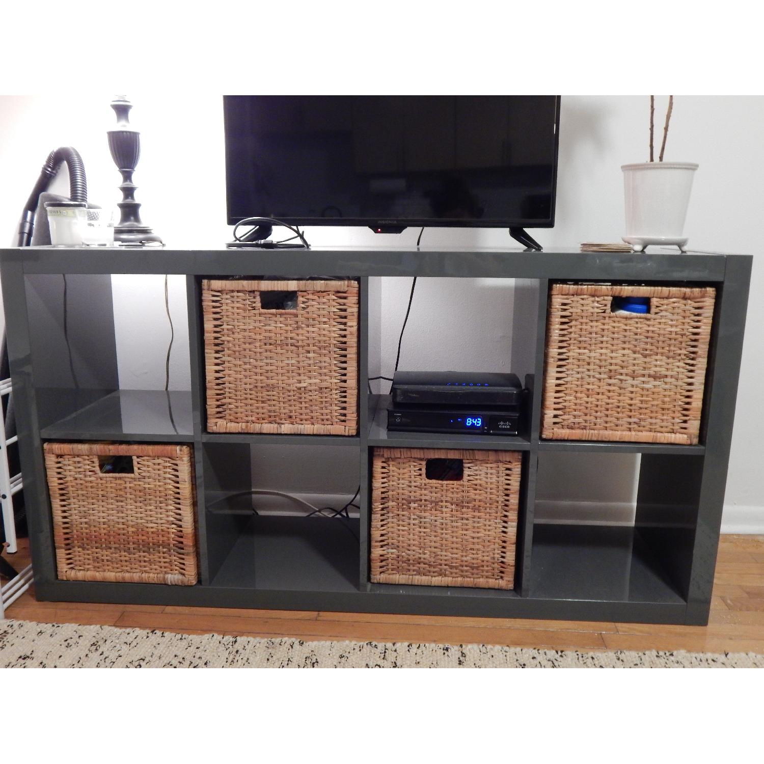 TV Stand w/ 4 Wicker Storage Baskets - image-1