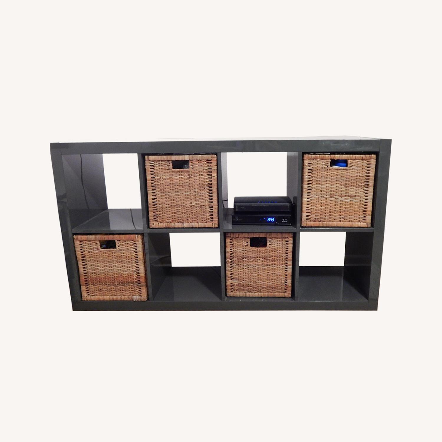TV Stand w/ 4 Wicker Storage Baskets - image-0