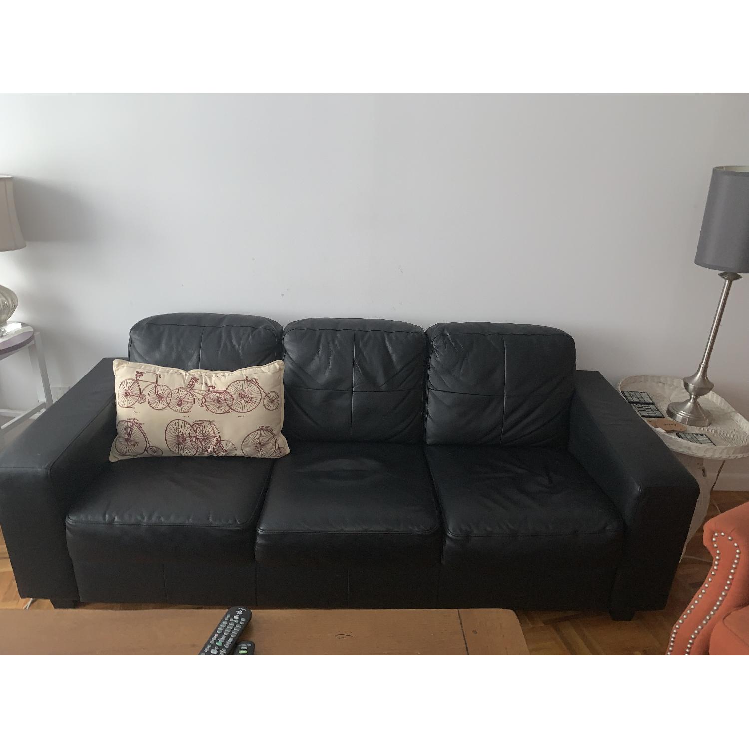 Ikea Black Faux Leather 3 Seater Sofa - image-1