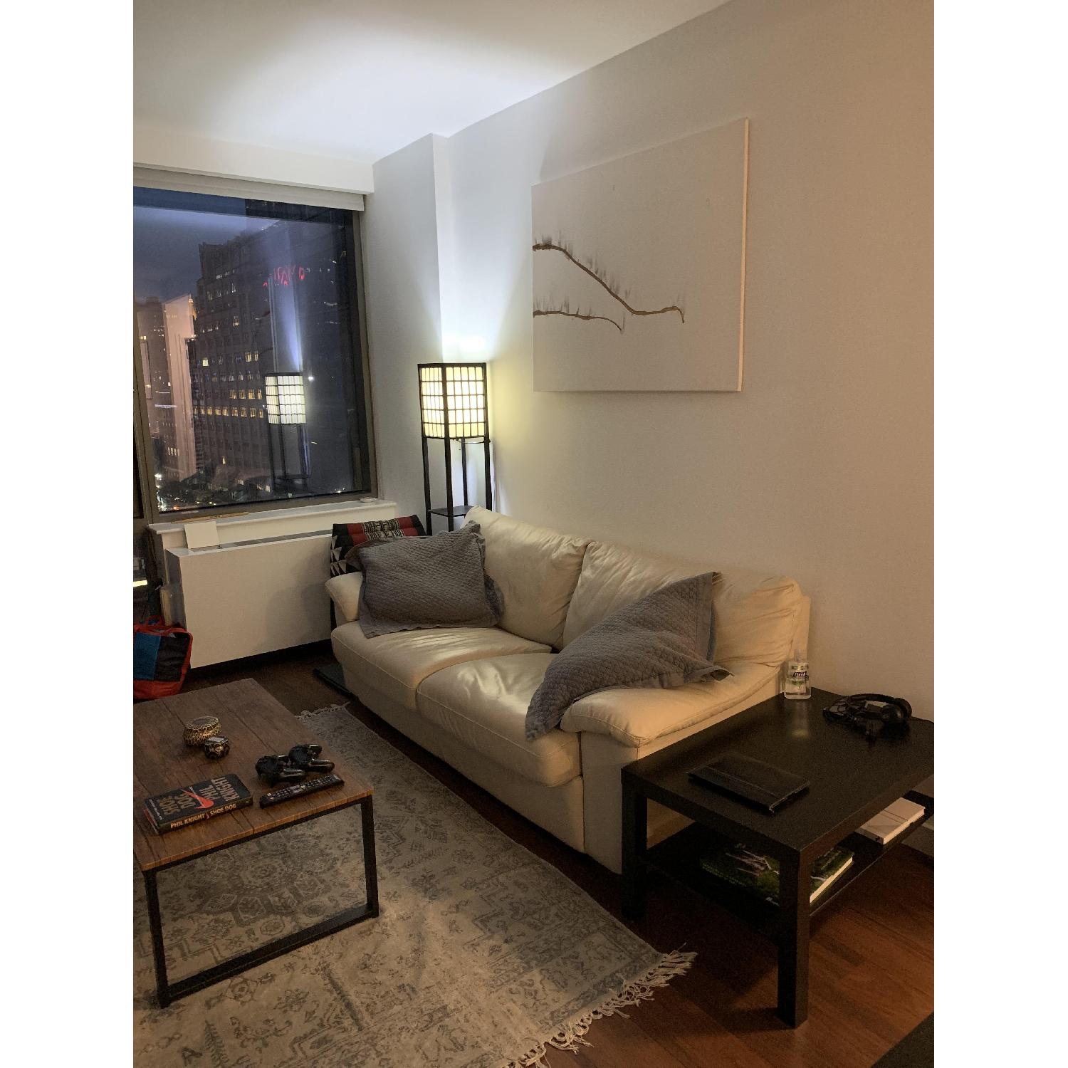 Ikea Vreta Ivory Leather Sleeper Sofa AptDeco