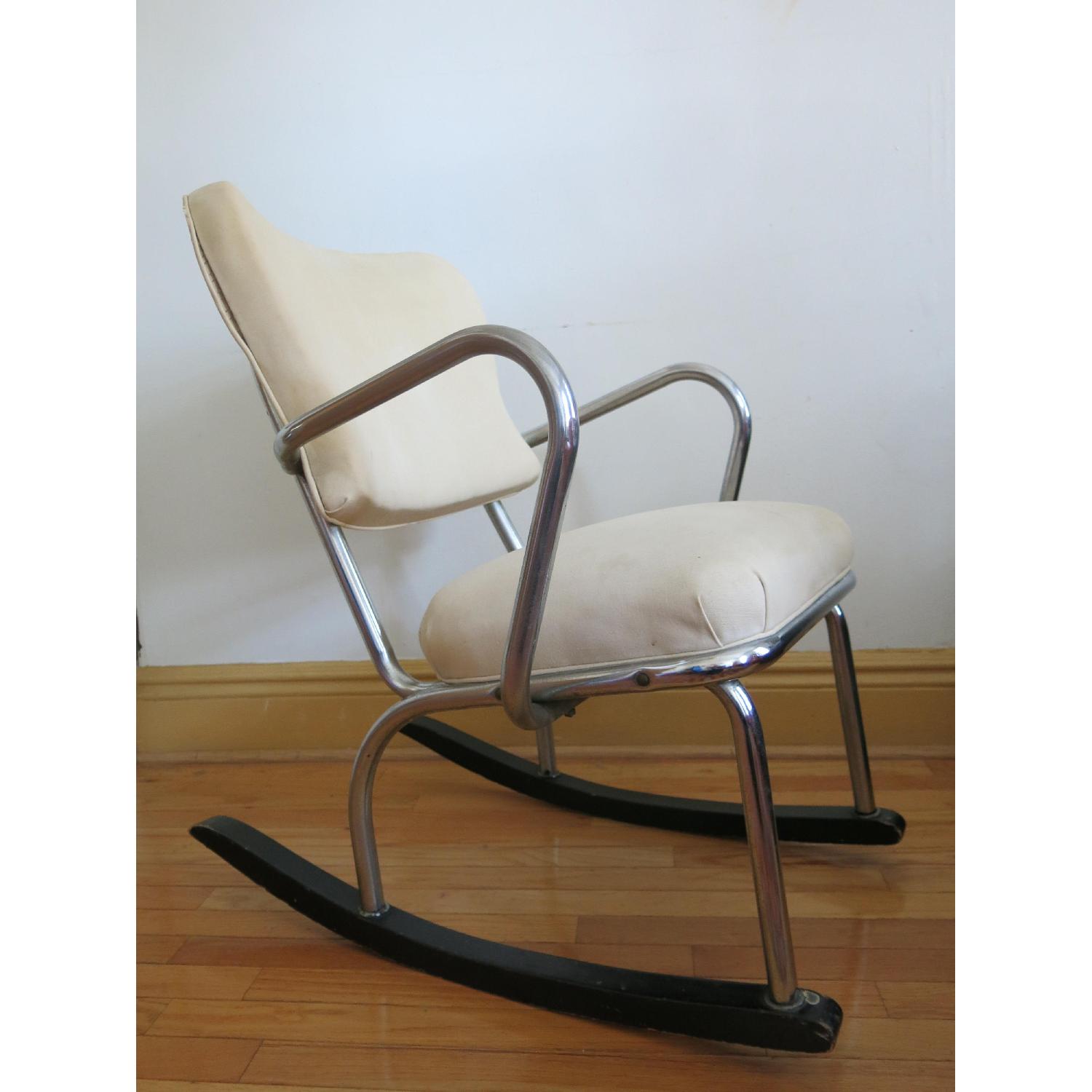 Vintage Chrome Rocking Chair w/ White Upholstery AptDeco