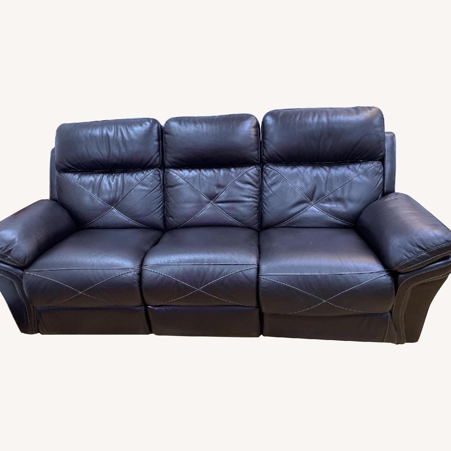 Bob's Brown Faux Leather Reclining Sofa AptDeco