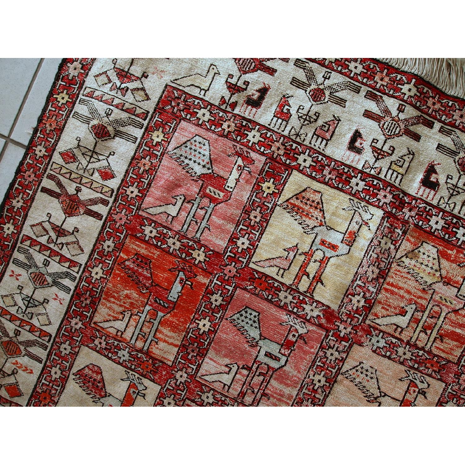 Vintage Handmade Persian Sumak Silk Kilim Rug - image-7