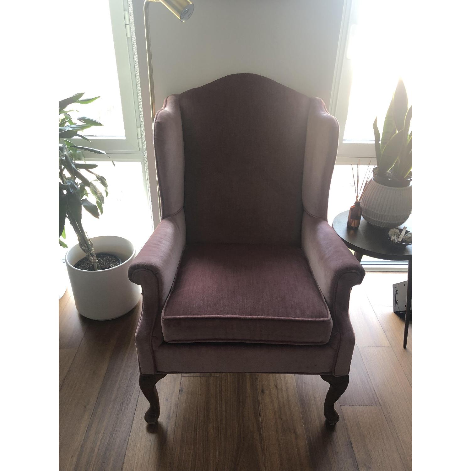 Vintage Velvet Pink Wingback Chair - image-1