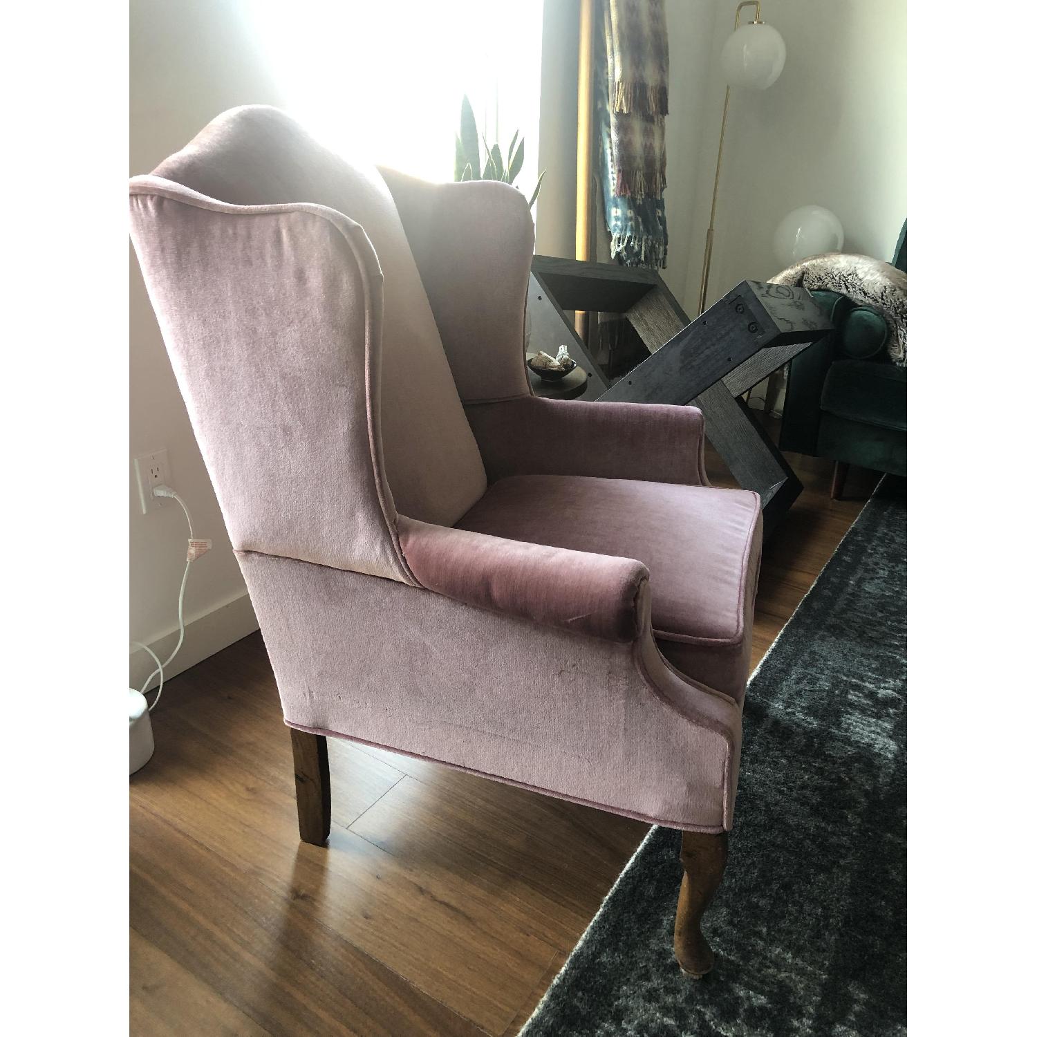 Vintage Velvet Pink Wingback Chair - image-4