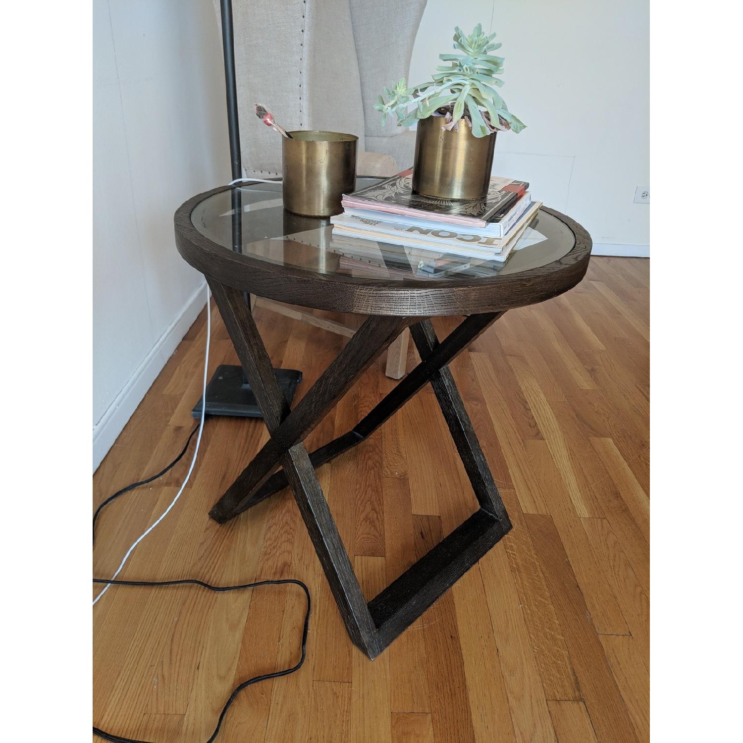 Restoration Hardware Wood & Glass Side Table AptDeco