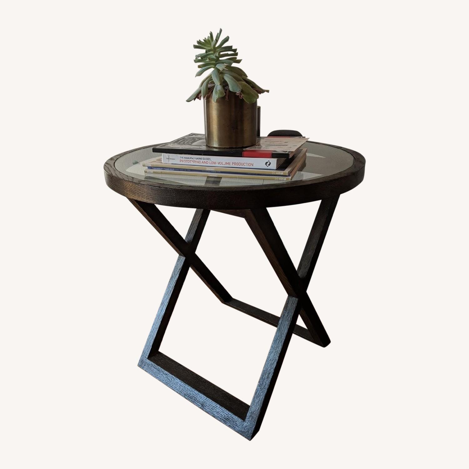 Restoration Hardware Wood & Glass Side Table AptDeco