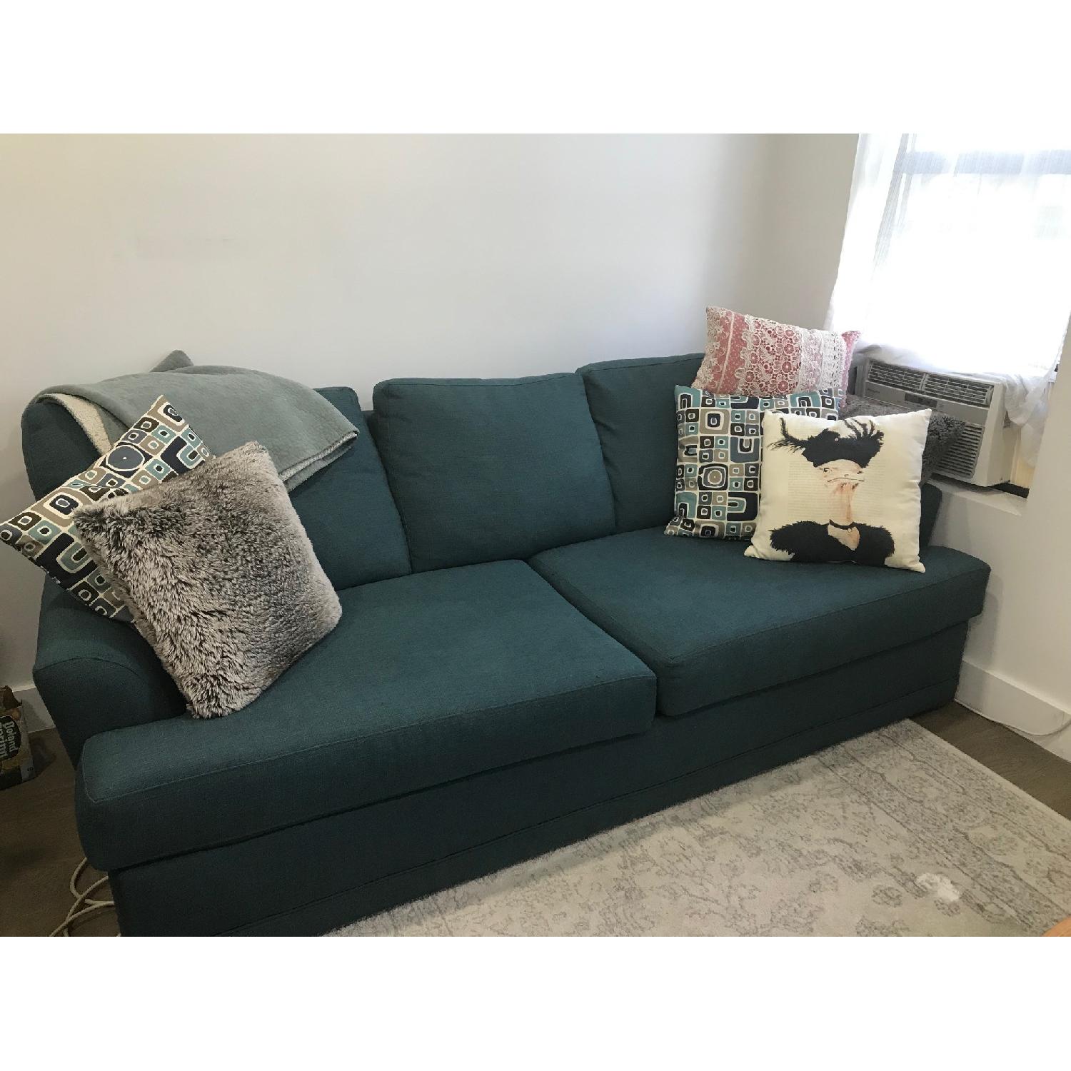 American Signature Furniture Peacock Blue Sleeper Sofa - image-1