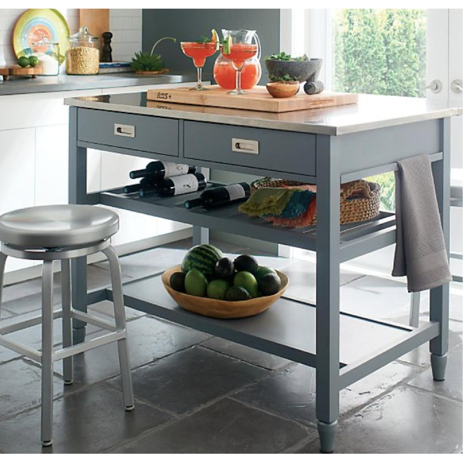 Crate & Barrel Kitchen Island w/ 2 Spin Bar Stools - image-1