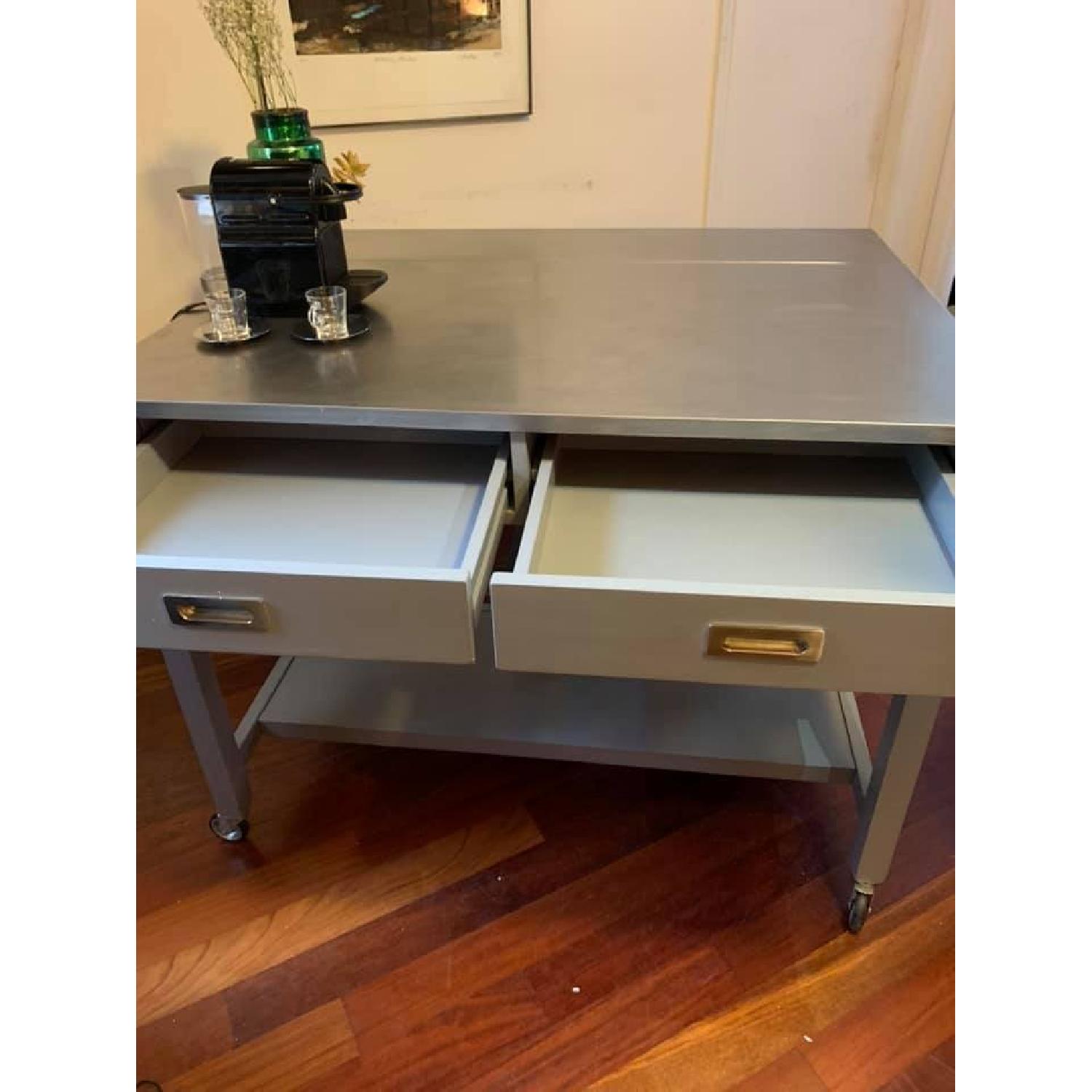 Crate & Barrel Kitchen Island w/ 2 Spin Bar Stools - image-4