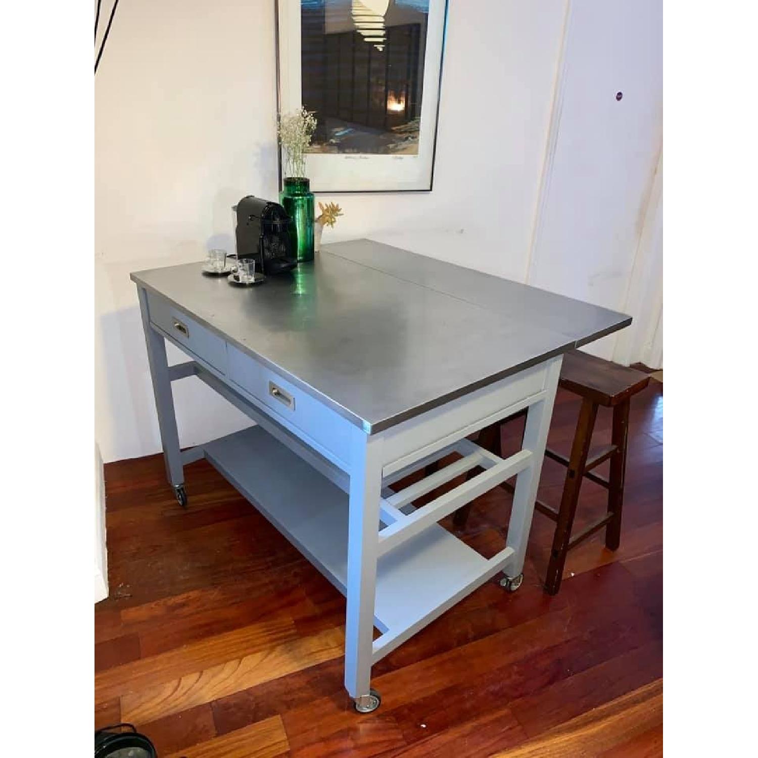 Crate & Barrel Kitchen Island w/ 2 Spin Bar Stools - image-5