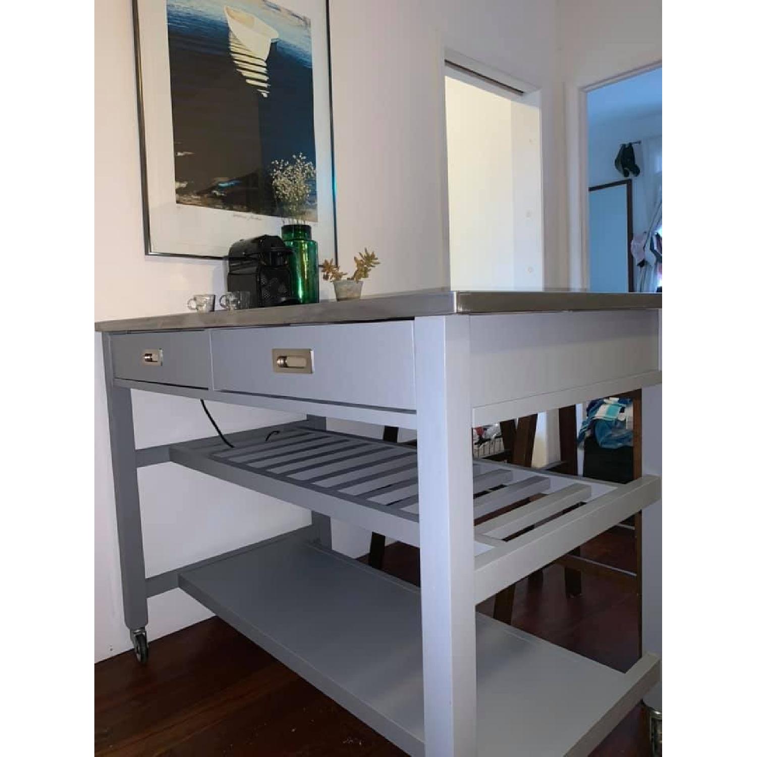 Crate & Barrel Kitchen Island w/ 2 Spin Bar Stools - image-6