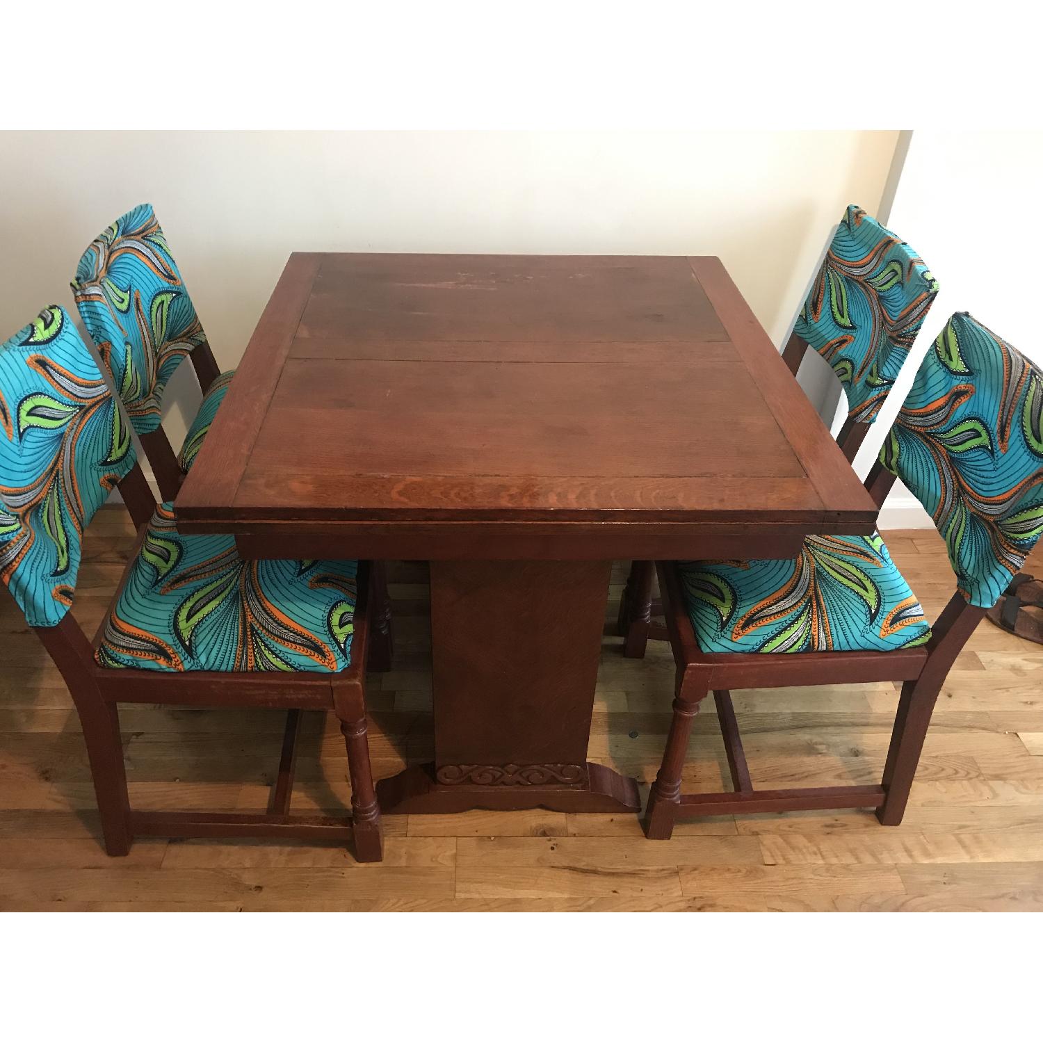 Antique Oak Dining Table w/ Built-in Leaf & 4 Chairs - AptDeco