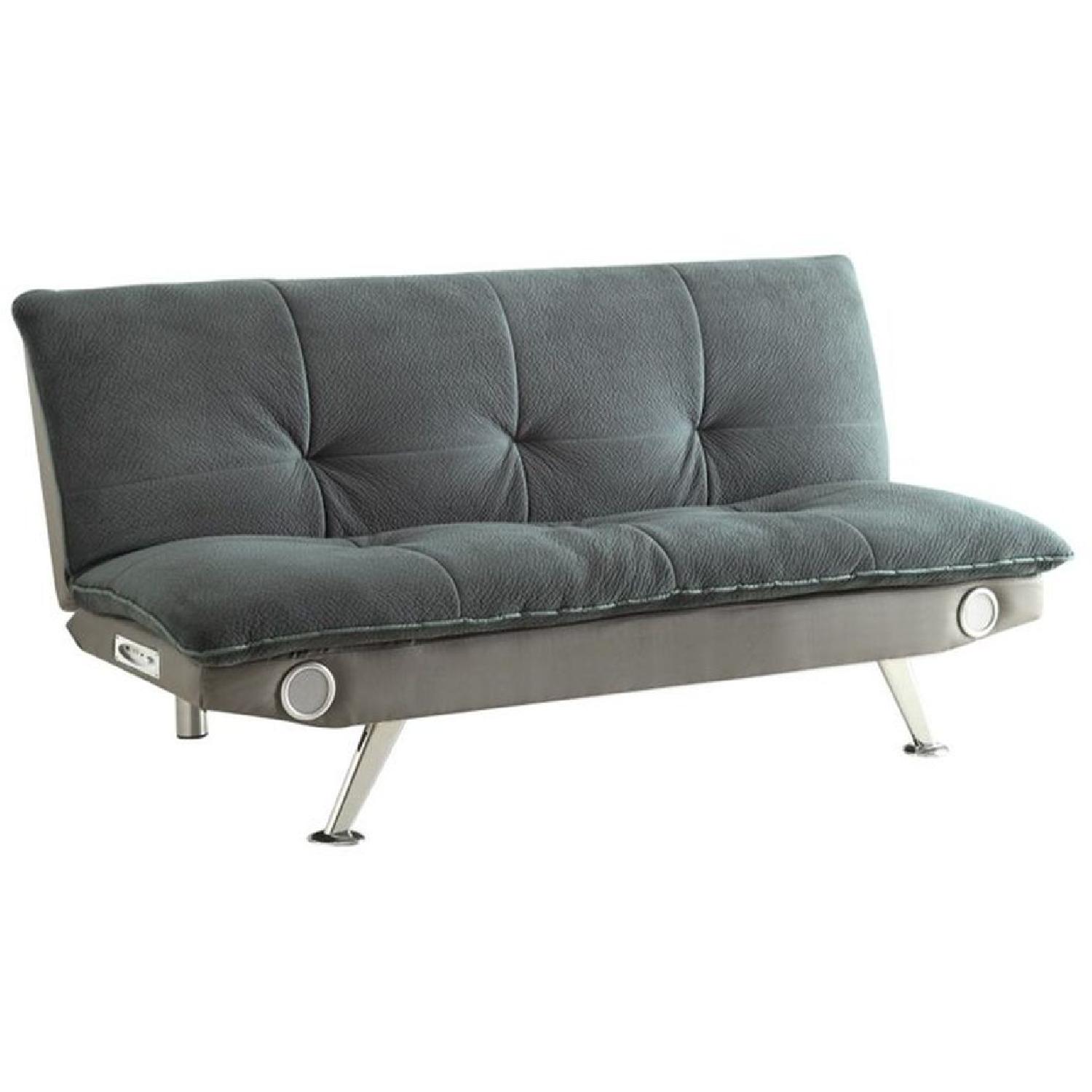 Grey Velvet Contemporary Sleeper Sofa w/ BuiltIn Speakers AptDeco
