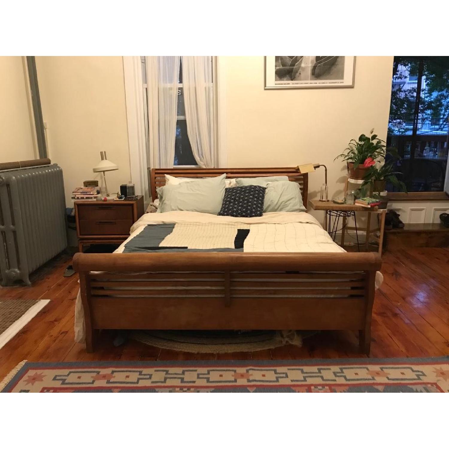 Asian Teak Wood Queen Size Sleigh Bed - image-1