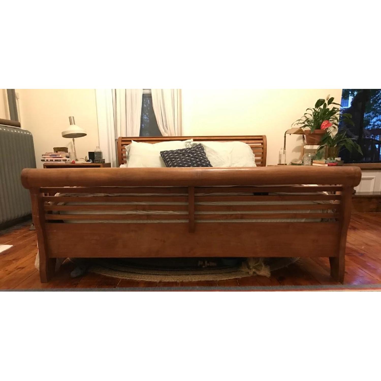 Asian Teak Wood Queen Size Sleigh Bed - image-2