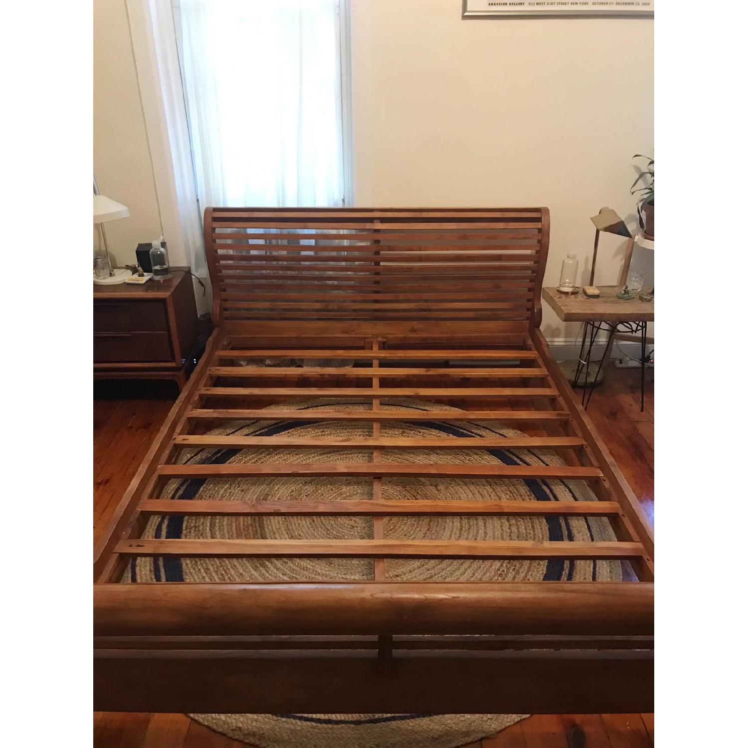 Asian Teak Wood Queen Size Sleigh Bed - image-3