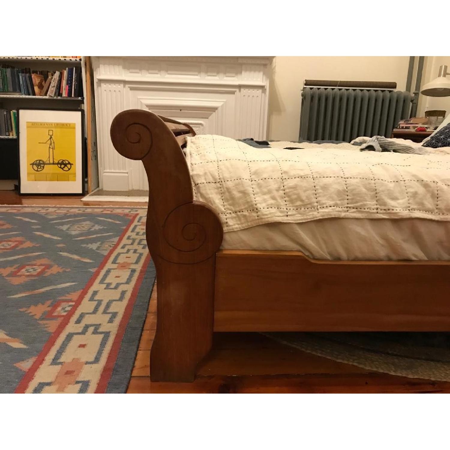 Asian Teak Wood Queen Size Sleigh Bed - image-4