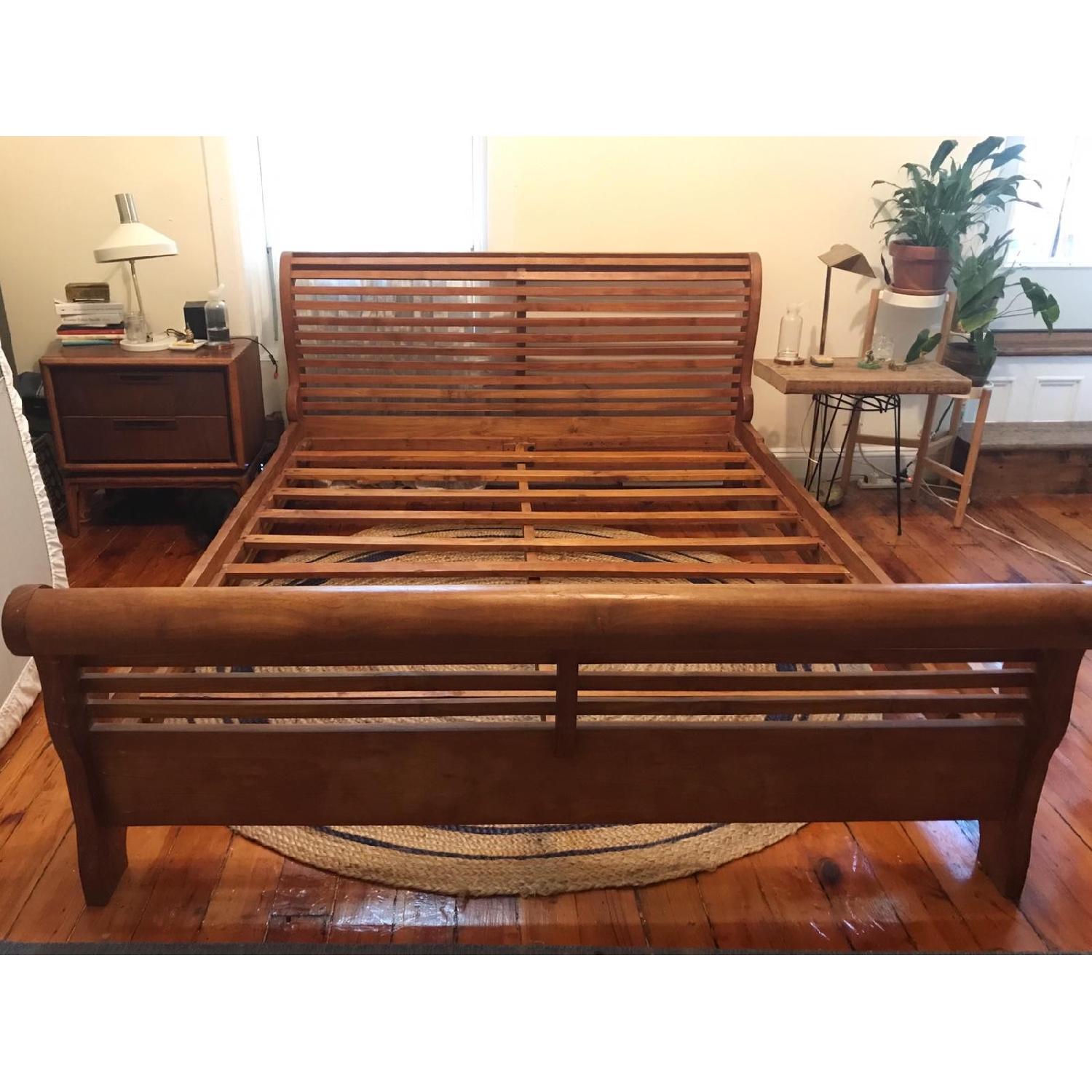 Asian Teak Wood Queen Size Sleigh Bed - image-6