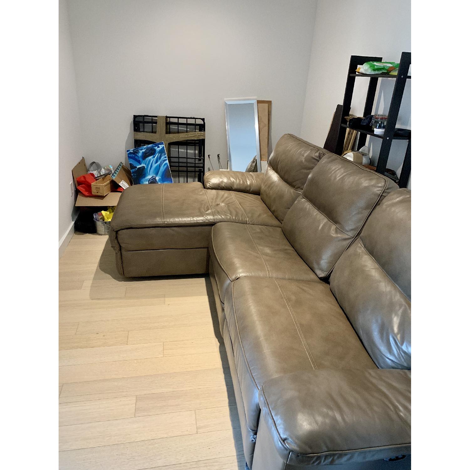 Macy's Brown Leather Reclining Sectional Sofa - image-3