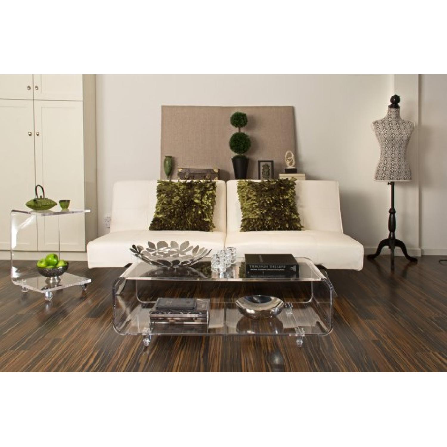 CB2 Peekaboo Acrylic Media Console/Coffee Table w/ Casters AptDeco