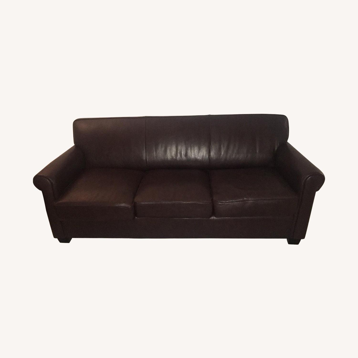 Jennifer Convertibles Brown Faux Leather Sofa AptDeco