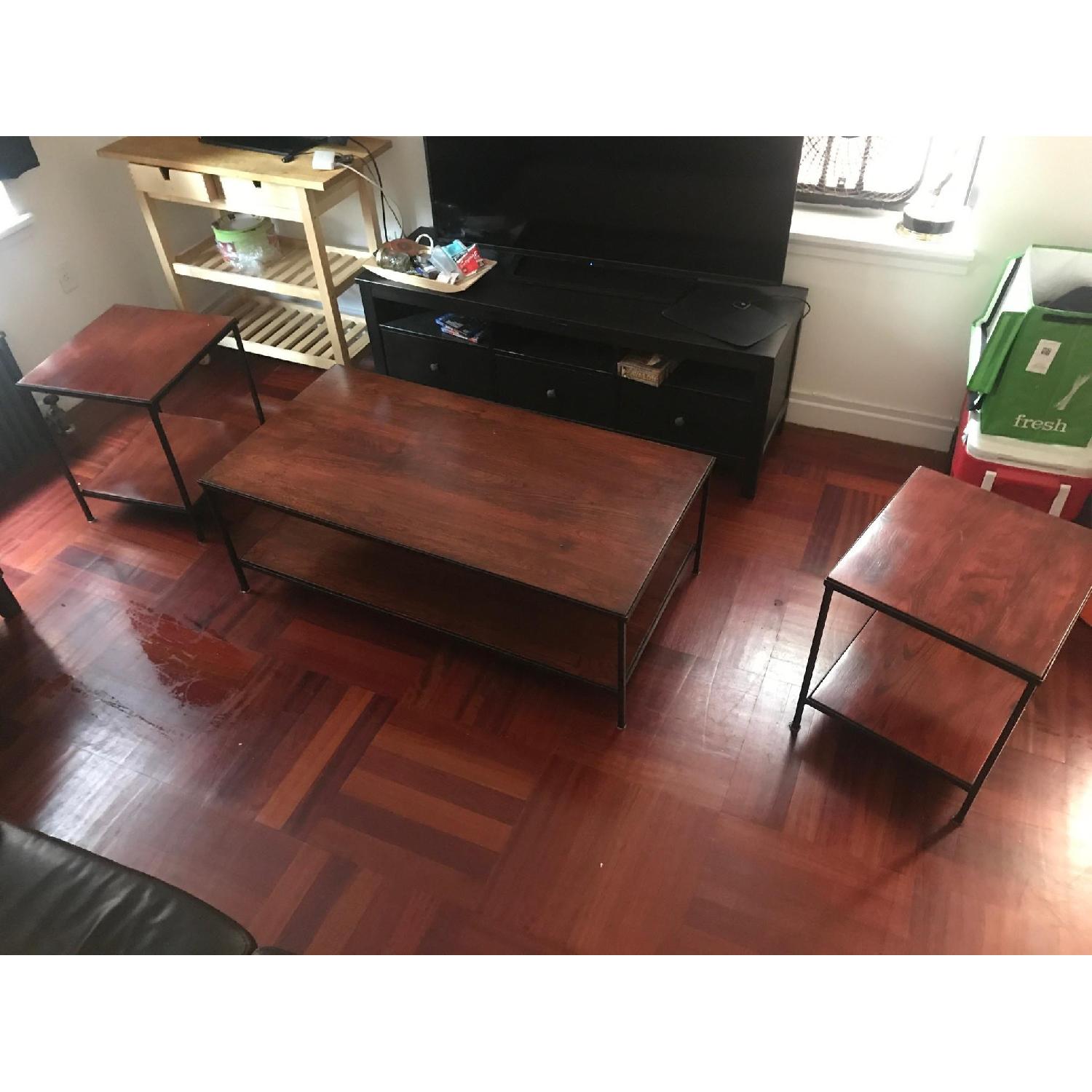 Modern Low-Profile 3-Piece Wood & Iron Coffee Table Set - image-2