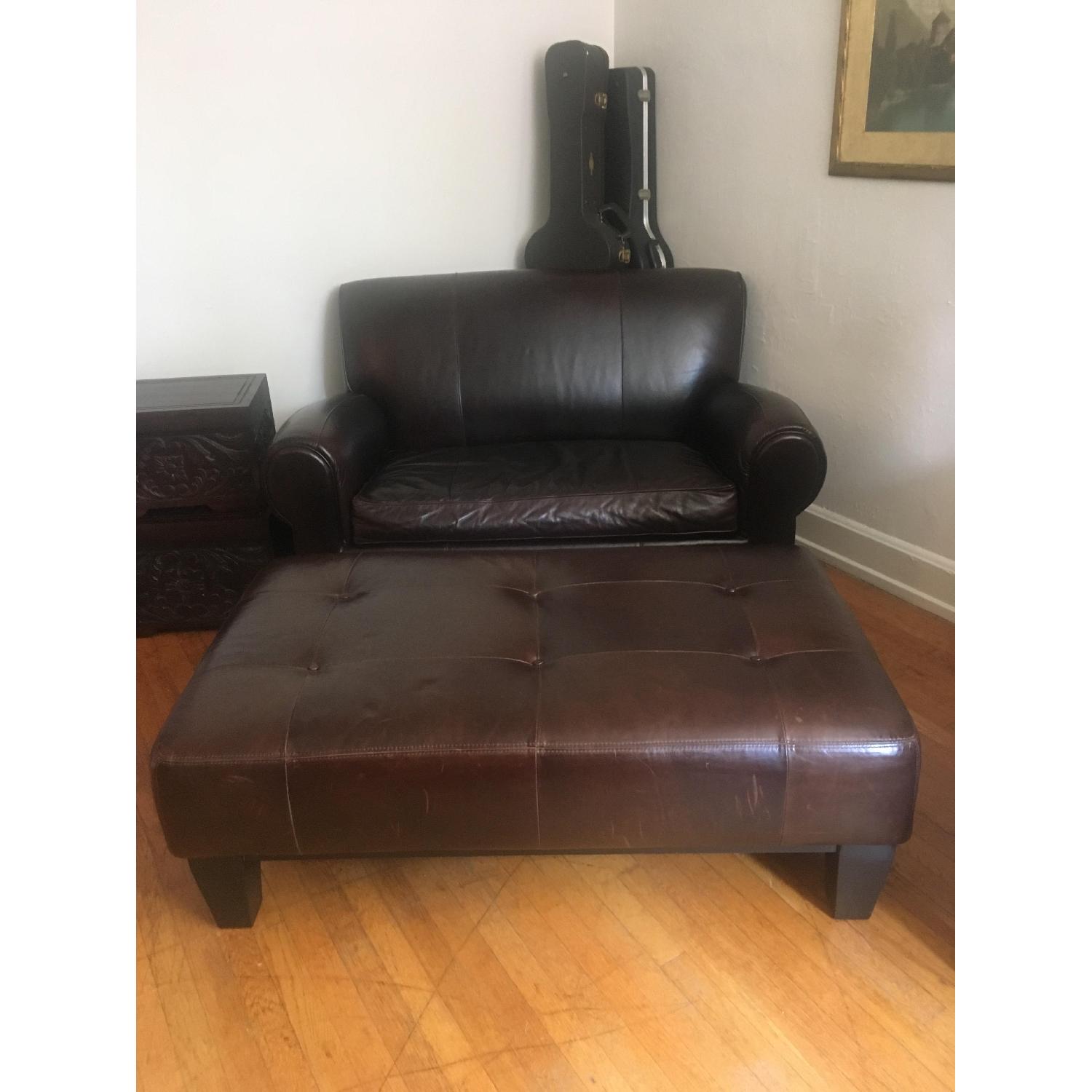 Pottery Barn Sullivan Large Tufted Leather Ottoman - image-4