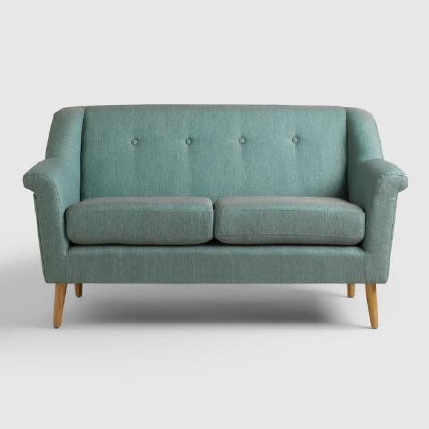 World Market Mid-Century Upholstered Loveseat in Teal/Grey - image-4