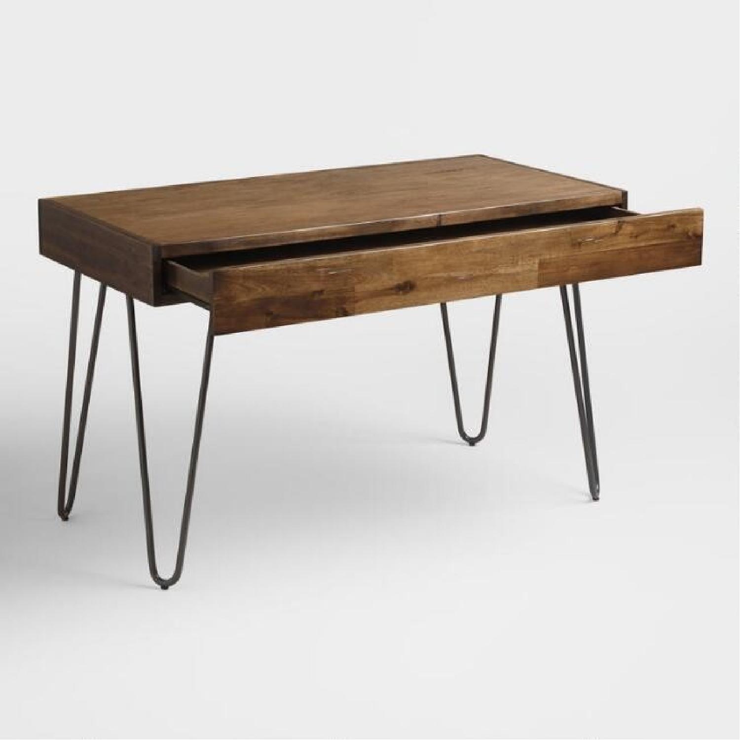 World Market Wood & Black Metal Flynn Hairpin Desk - image-3