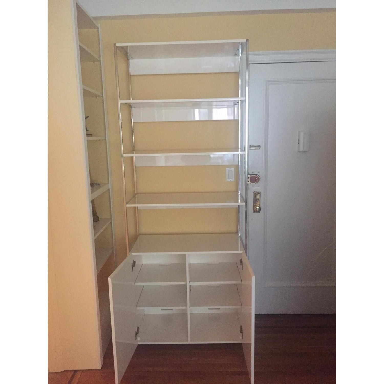 West Elm White Lacquer Bookcase w/ Cabinet - image-2