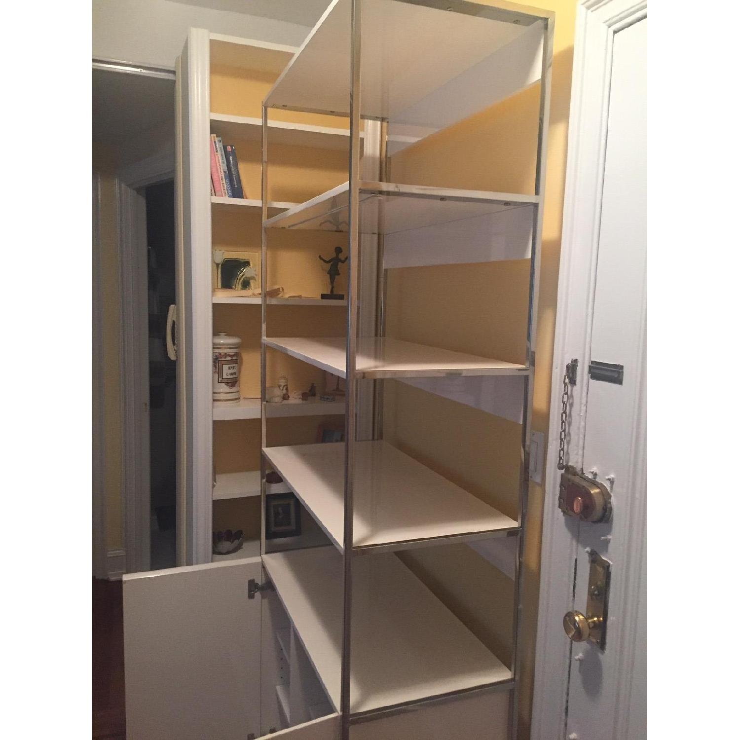 West Elm White Lacquer Bookcase w/ Cabinet - image-3